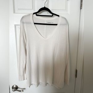 White Plush Abercrombie V Neck Long Sleeve